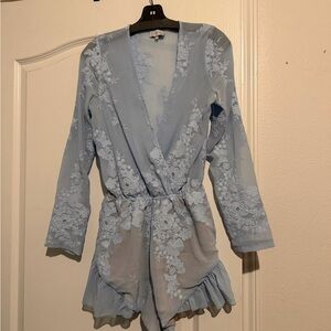 Lioness Sky Blue Floral Lace Romper